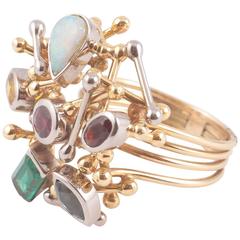 Retro Ruby Opal Emerald Sapphire Two Color Gold Ring