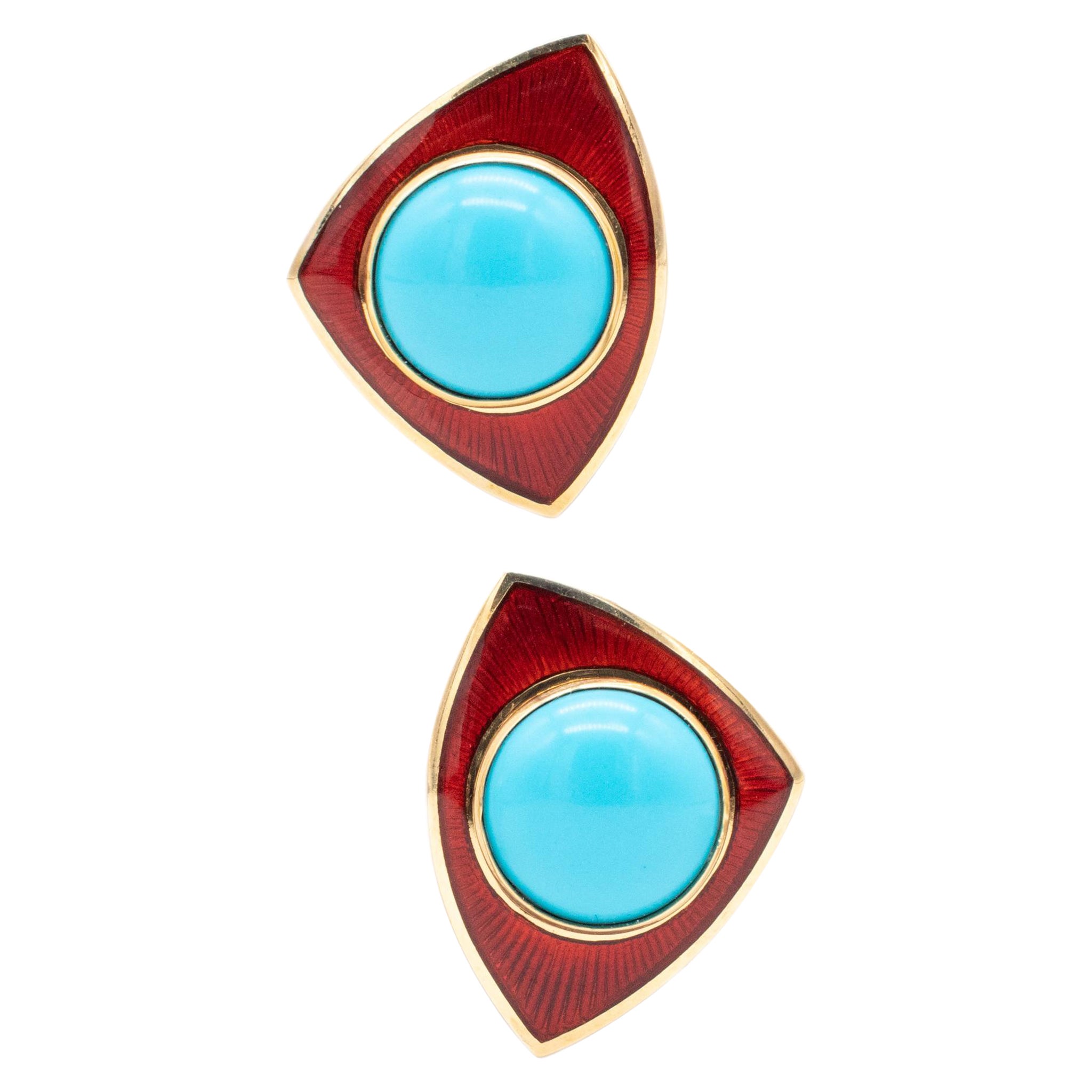 Pendientes esmaltados Leo de Vroomen Londres de oro de 18 quilates con turquesa de 24,5 quilates