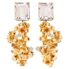 18 Karat Yellow Gold Clip-on Earrings with Diamonds and Morganites