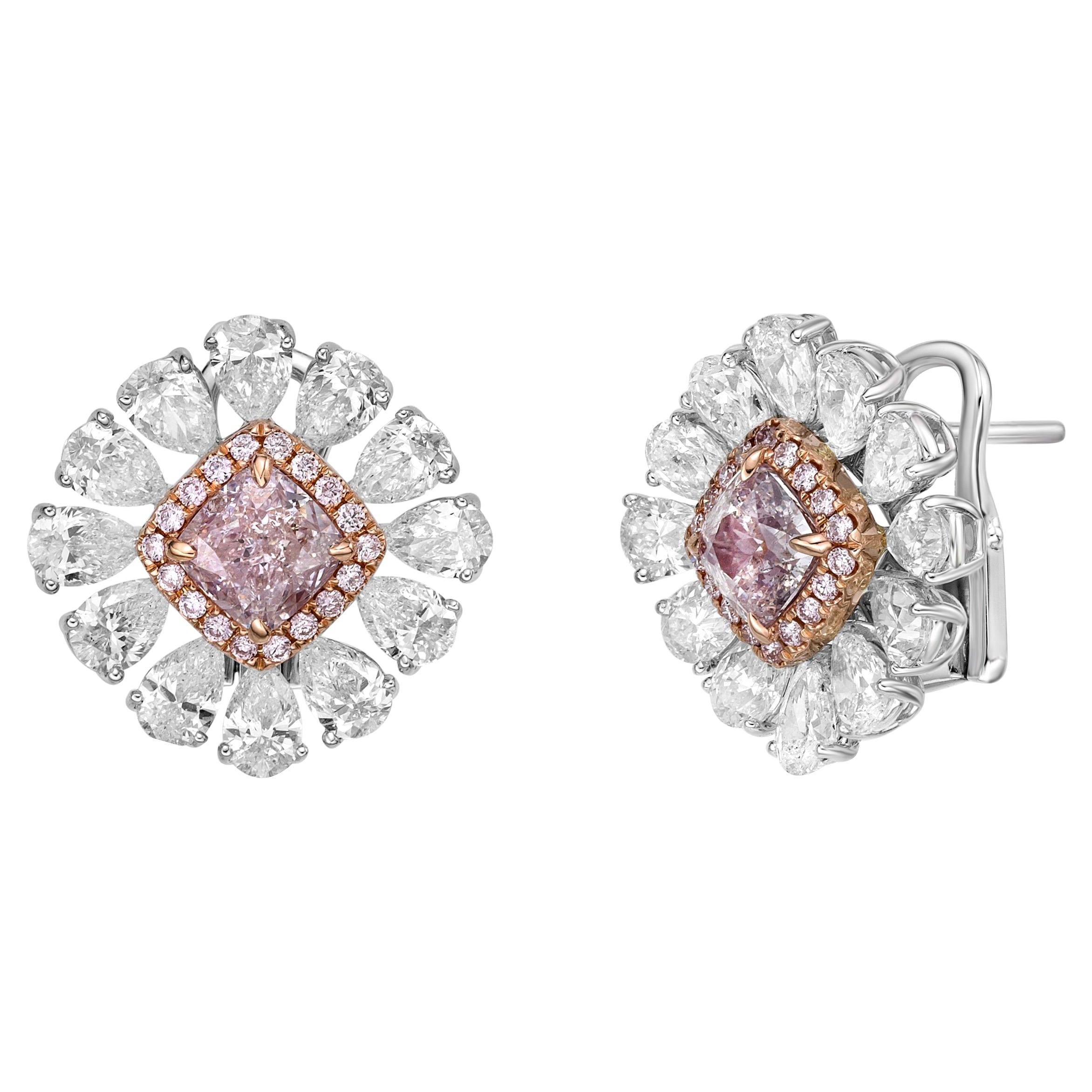 Emilio Jewelry 5.03 Carat Pink Diamond Flower Stud Earrings  For Sale