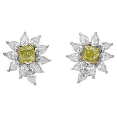Emilio Jewelry GIA Certified Natural 1.96 Carat Green Yellow Diamond Studs