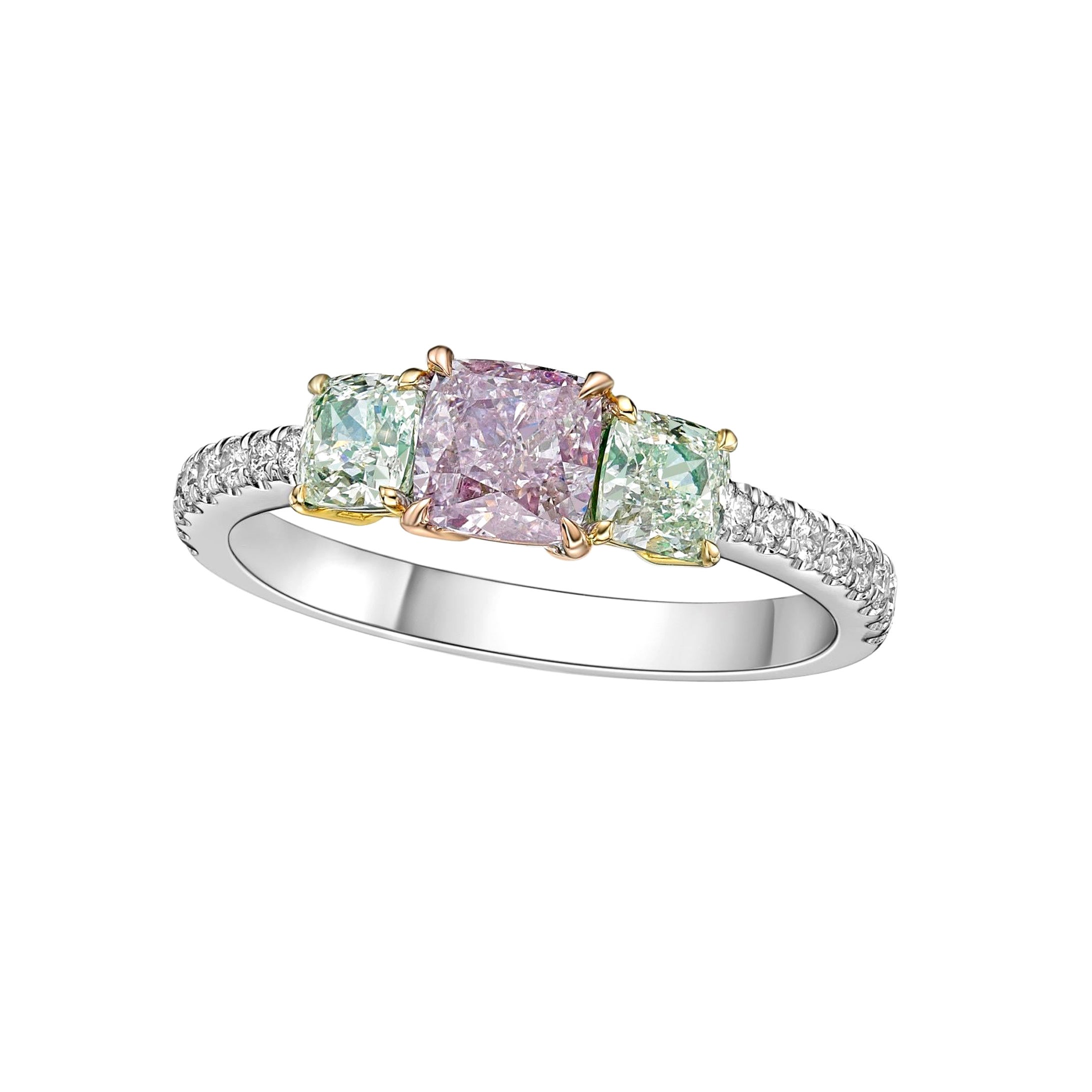 Emilio Jewelry Gia Certified 1.59 Carat Exotic Fancy Pink Green Diamond Ring For Sale