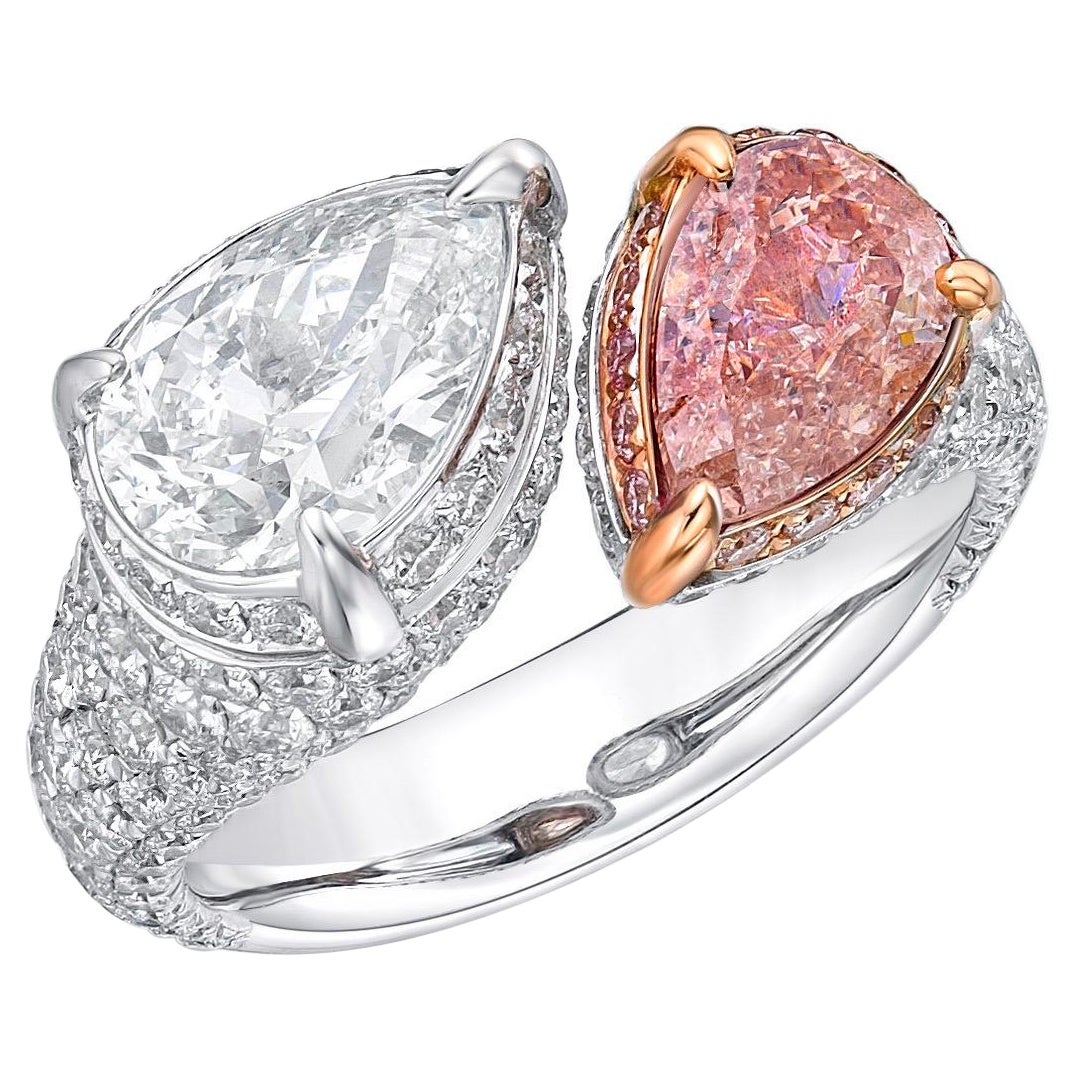Emilio Jewelry GIA Certified 2.47 Carat Toi E Moi Pink Diamond Ring For Sale