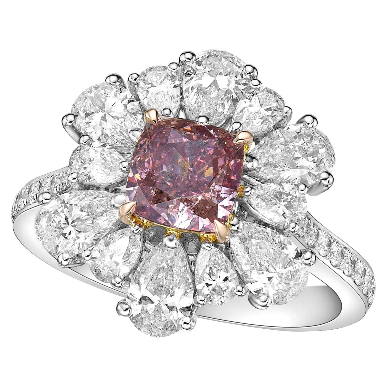 Emilio Jewelry Gia Certified 3.47 Carat Natural Purple Diamond Ring For Sale