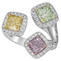 Emilio Jewelry Gia Certified Pink Yellow Green Diamond Ring  
