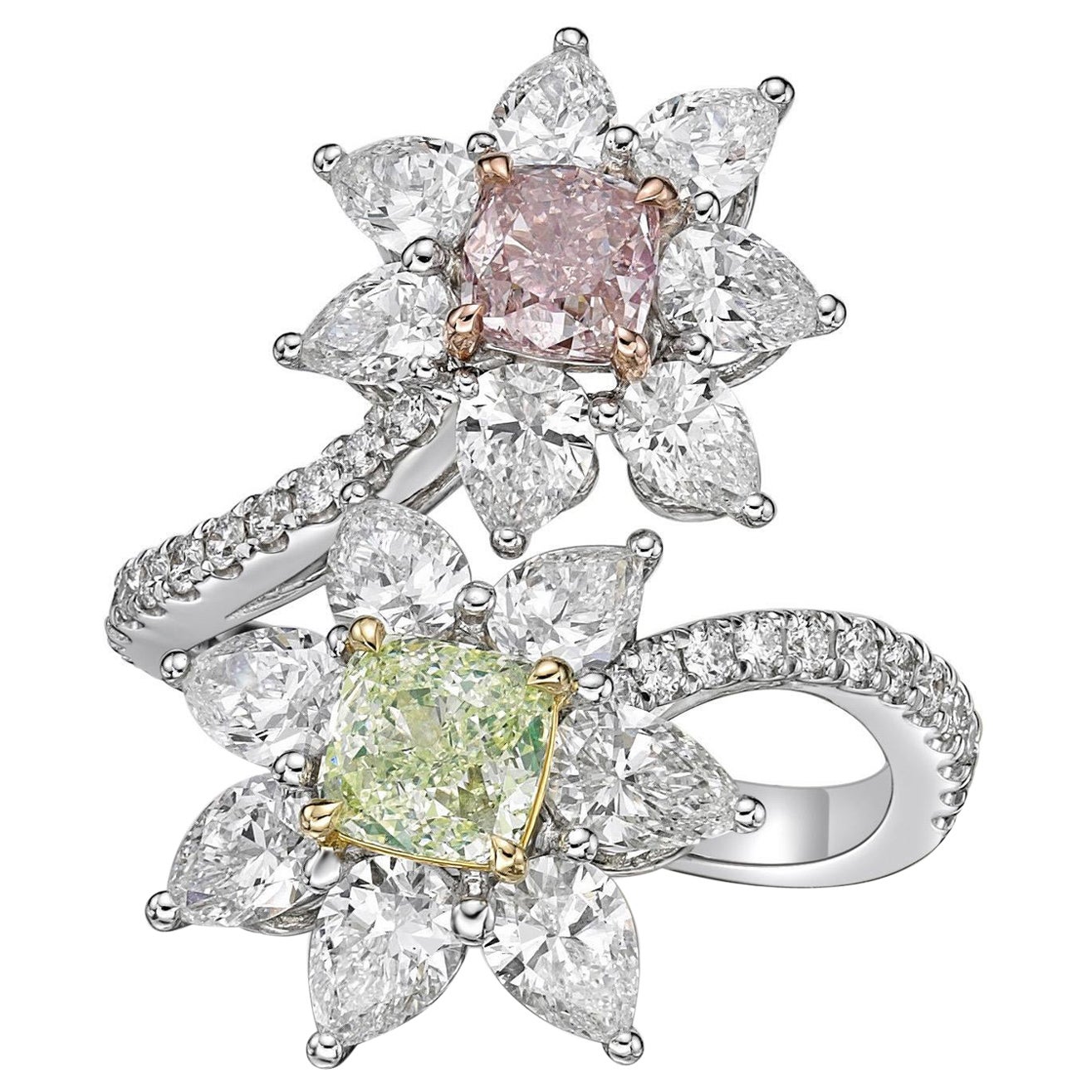 Emilio Jewelry Gia Certified Fancy Green Pink 4.10 Carat Diamond Ring For Sale