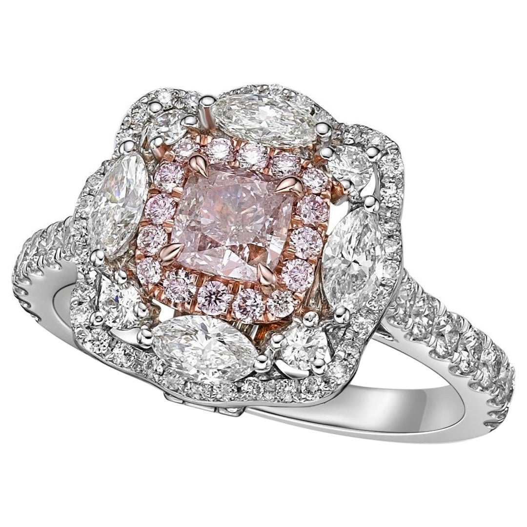 Emilio Jewelry Gia Certified 1.83 Carat Fancy Pink Diamond Cushion Ring For Sale