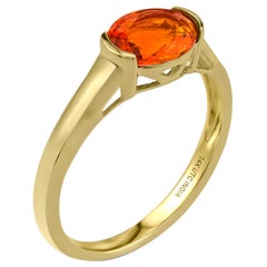 Gemistry .78 Carat Oval Fire Opal Center Design Ring in 14K Yellow Gold