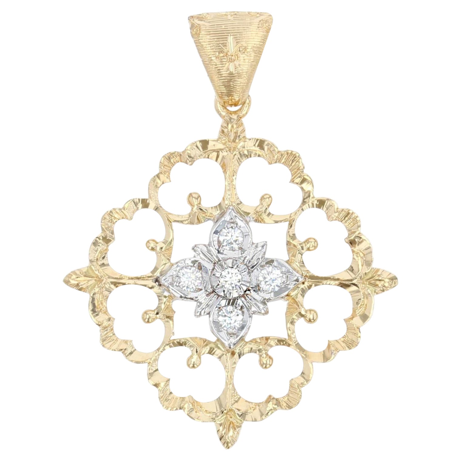 Modern Diamonds 18 Karat Yellow White Gold Arabesque Pendant For Sale