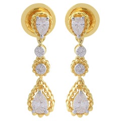 SI Clarity HI Color Pear & Round Diamond Dangle Earrings 18k Yellow Gold Jewelry