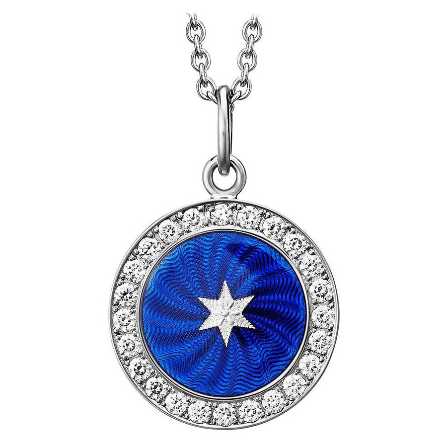 Pendant Necklace with Star 18k White Gold Blue Enamel 24 Diamonds 0.36 ct G VS For Sale