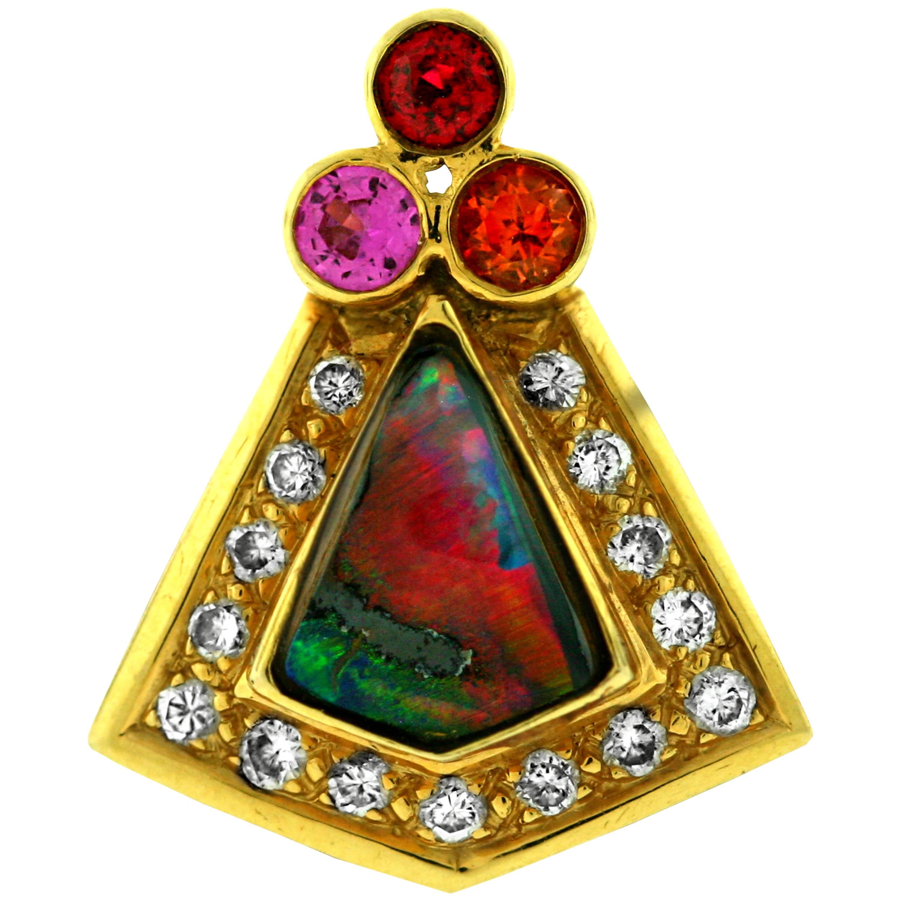 Crevoshay Opal Sapphire Spinel Diamond Gold Pendant For Sale