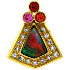 Crevoshay Opal Sapphire Spinel Diamond Gold Pendant