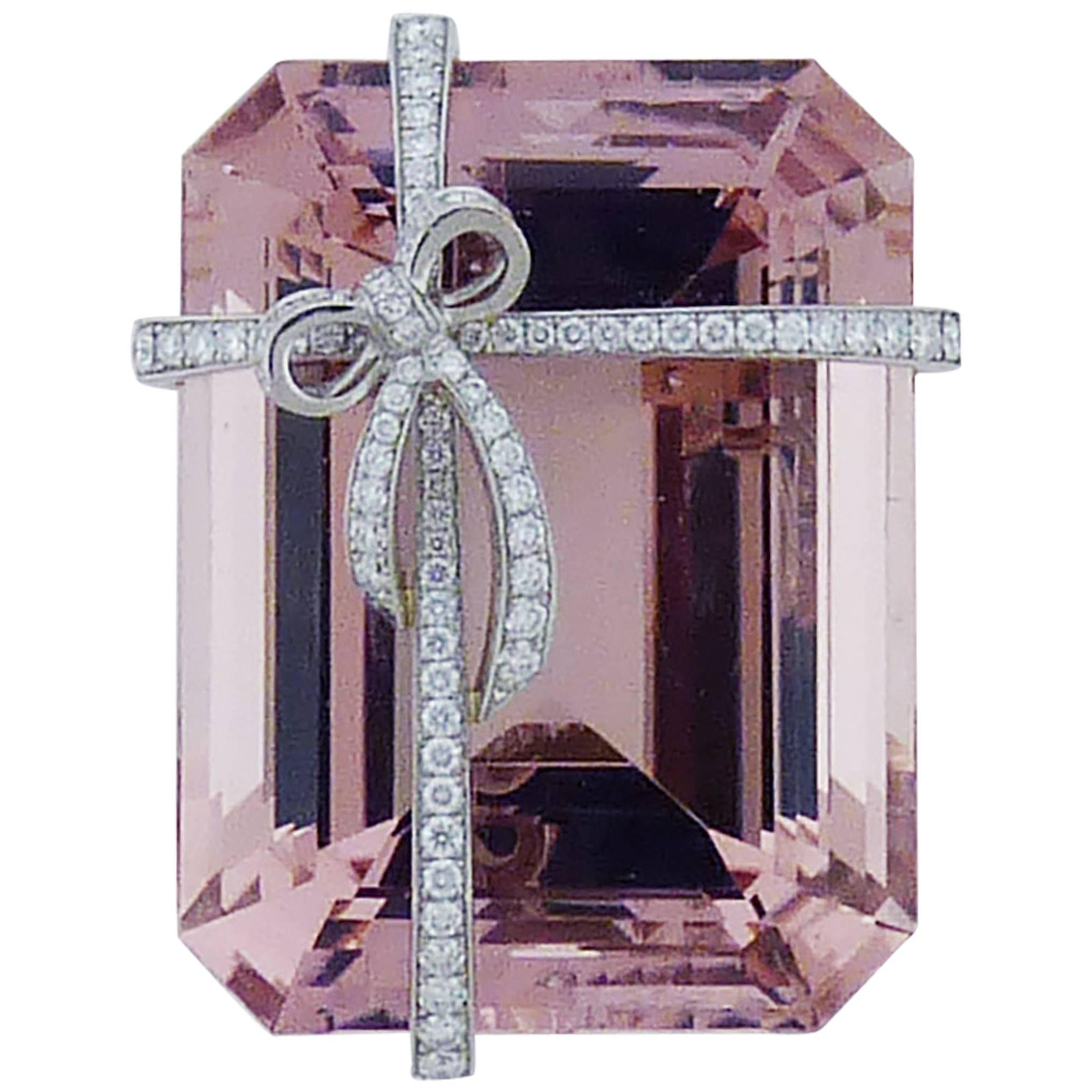 Tiffany & Co. Morganite Diamond Platinum Brooch 