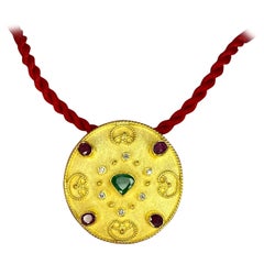 Georgios Collections 18 Karat Yellow Gold Emerald Ruby Diamond Pendant Brooch