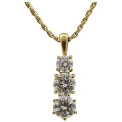 Three Diamond Gold Drop Pendant and Wheat Chain Necklace