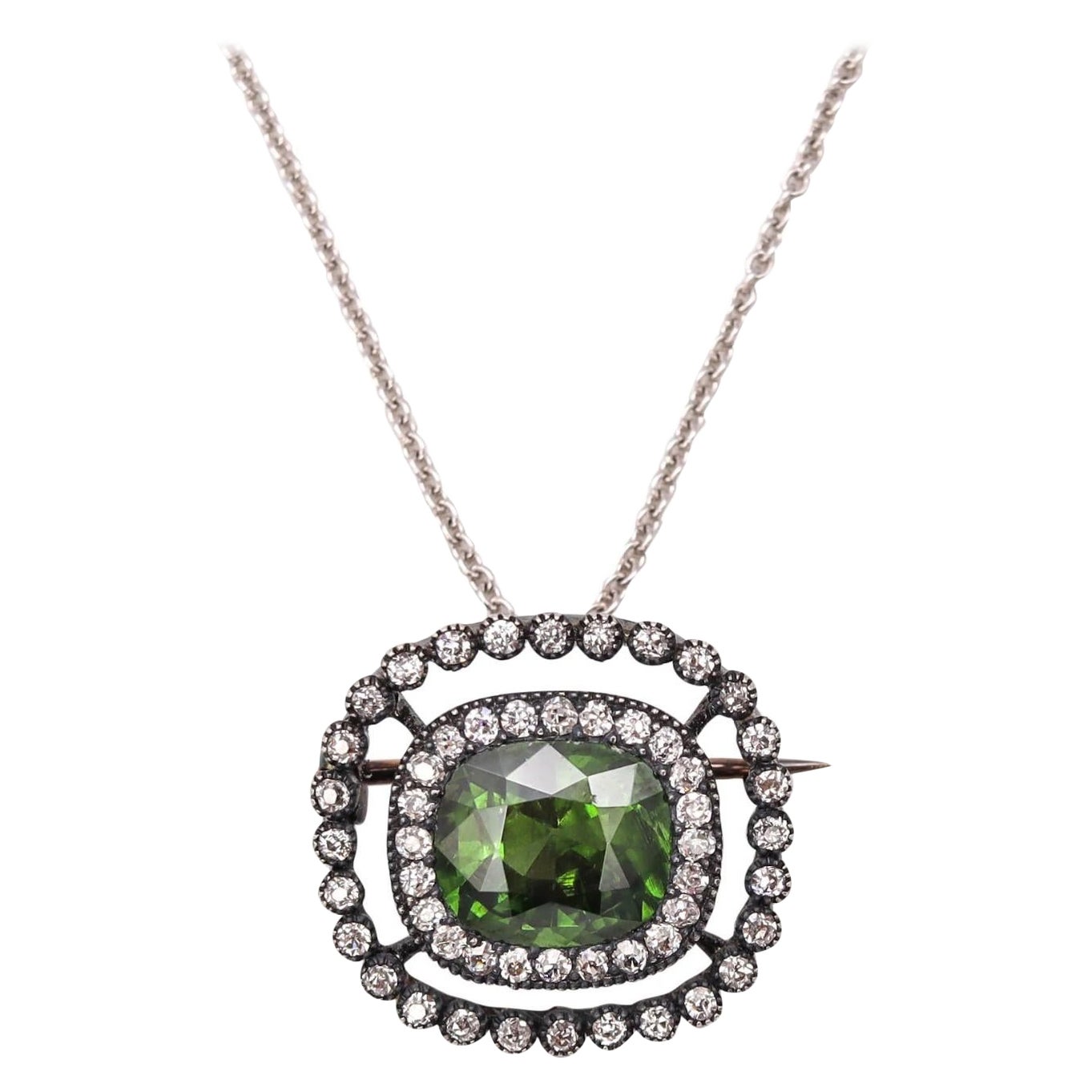 Victorian Convertible Pendant Brooch in 18Kt Certified 9.12 Ctw Zircon Diamonds For Sale