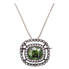 Antique Victorian Convertible Pendant Brooch in 18Kt Certified 9.12 Ctw Zircon Diamonds