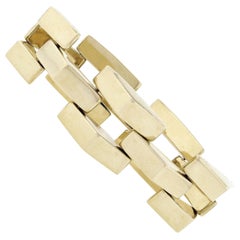 Retro Vintage Solid 14k Yellow Gold Wide Open Faceted Geometric Link Bracelet