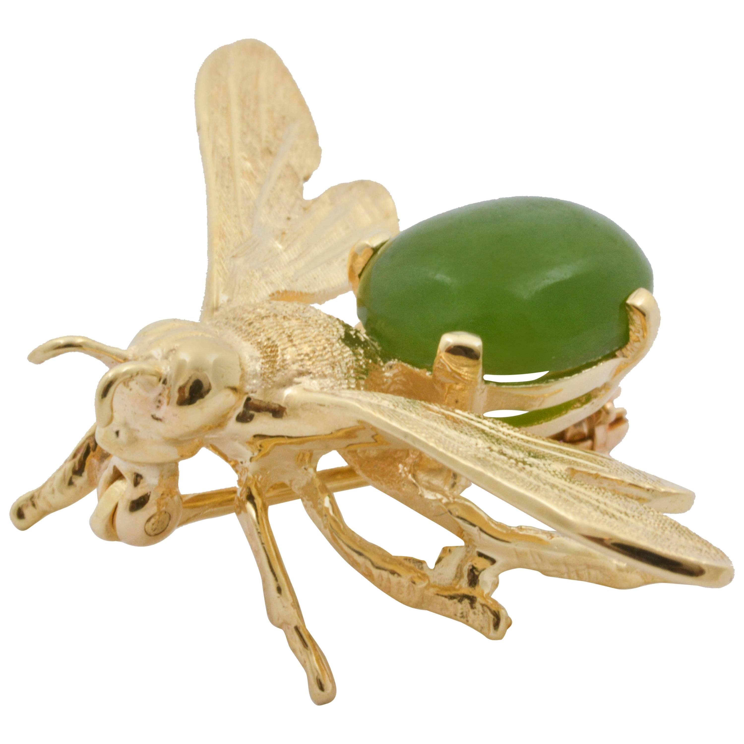 Jade Gold Bee Brooch