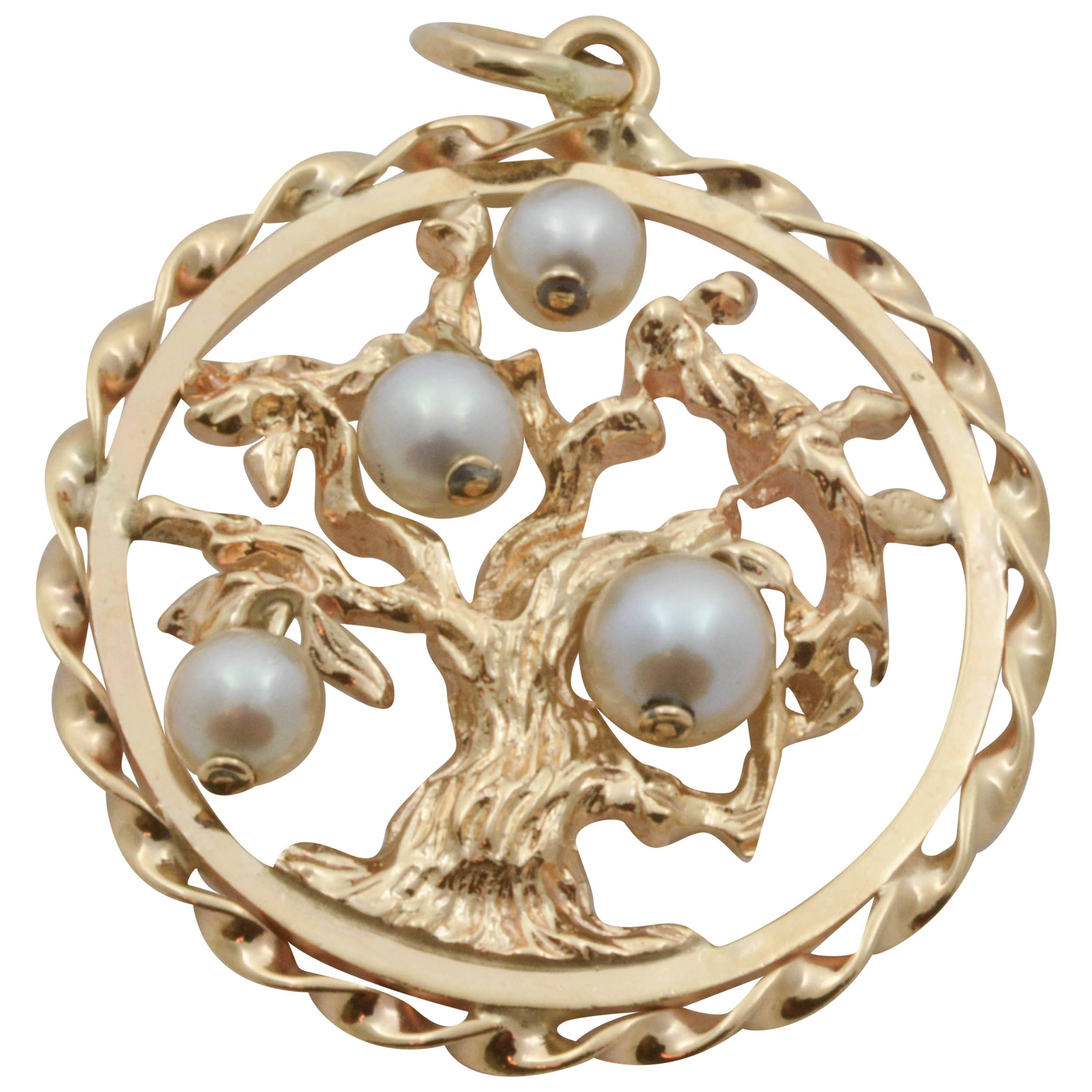 Classic Cultured Pearls Gold Tree of Life Pendant