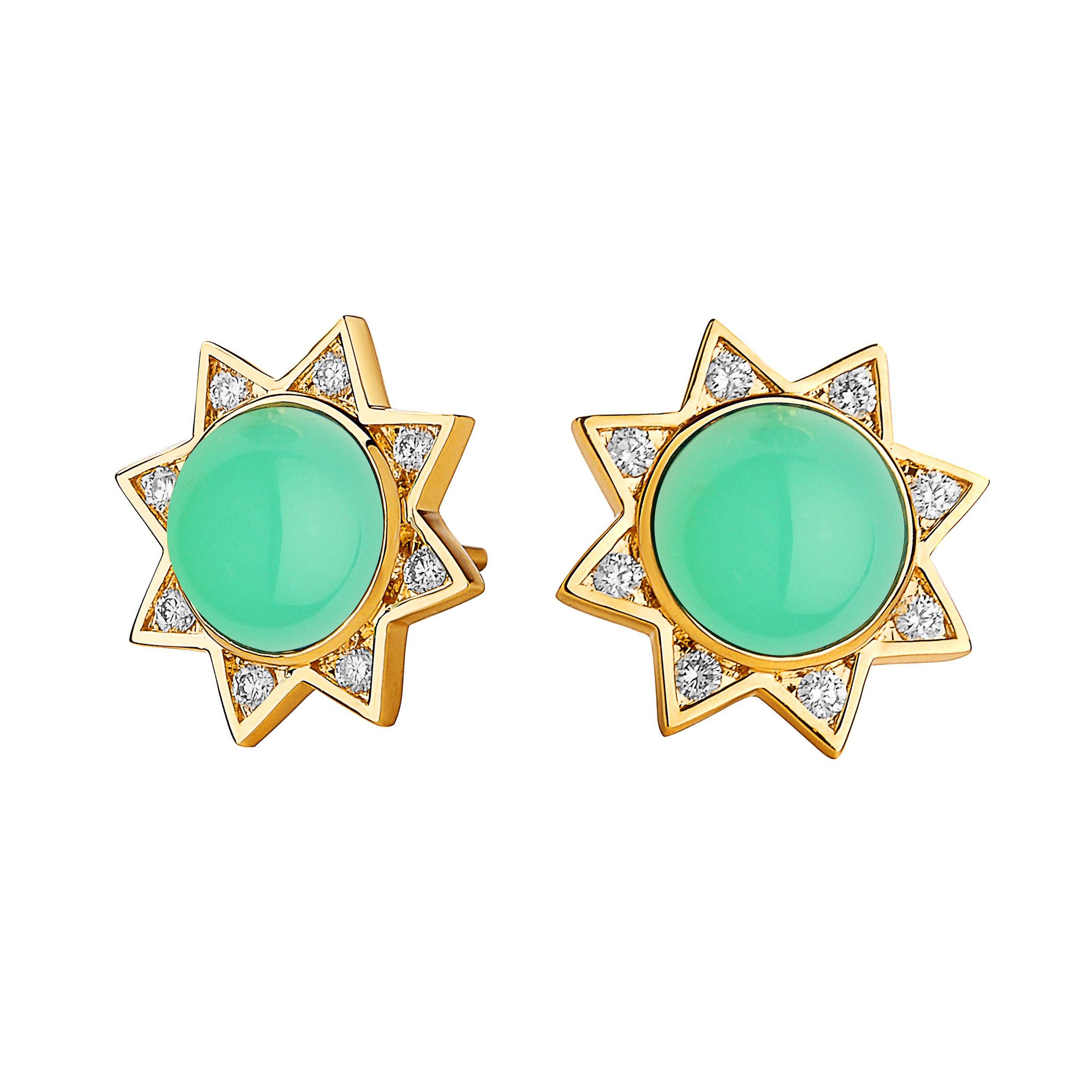 Syna Cosmic Star Studs with Chrysoprase and Diamonds For Sale