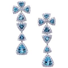 "Samuel Getz" Detachable White Gold Aqua and Colorless Diamond Drop Earrings 9
