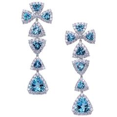 "Samuel Getz" Detachable White Gold Aqua and Colorless Diamond Drop Earrings