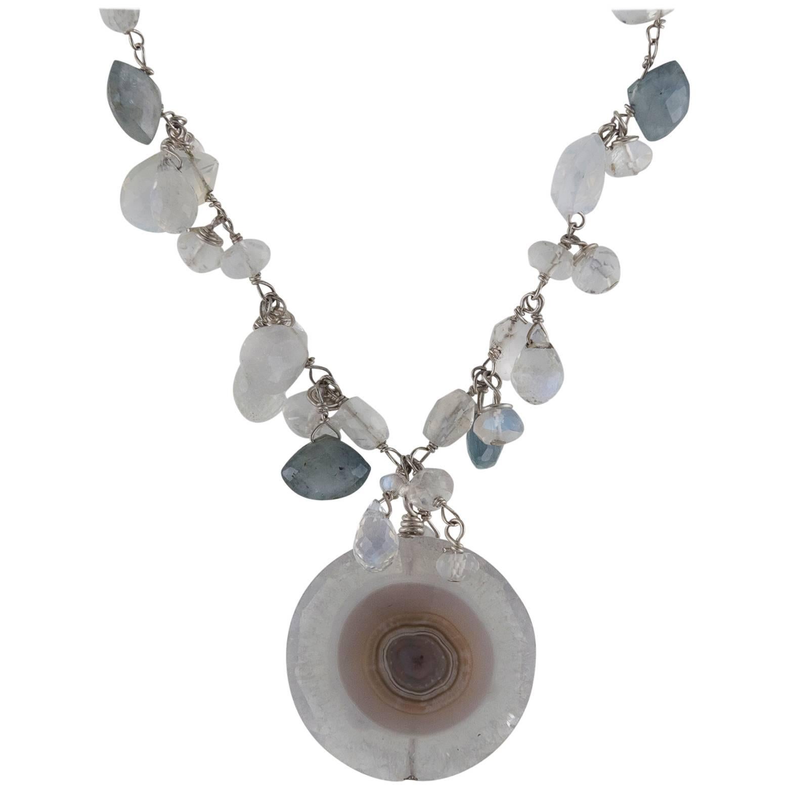 Stalactite Slice Necklace with Moonstone and Labradorite Briolettes