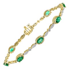 3.2 Carat Emerald Tennis Bracelet 14 Karat Yellow Gold