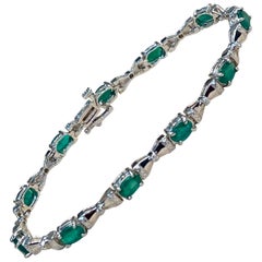 9 Carat Natural Emerald & Diamond Cocktail Tennis Bracelet 14 Karat White Gold