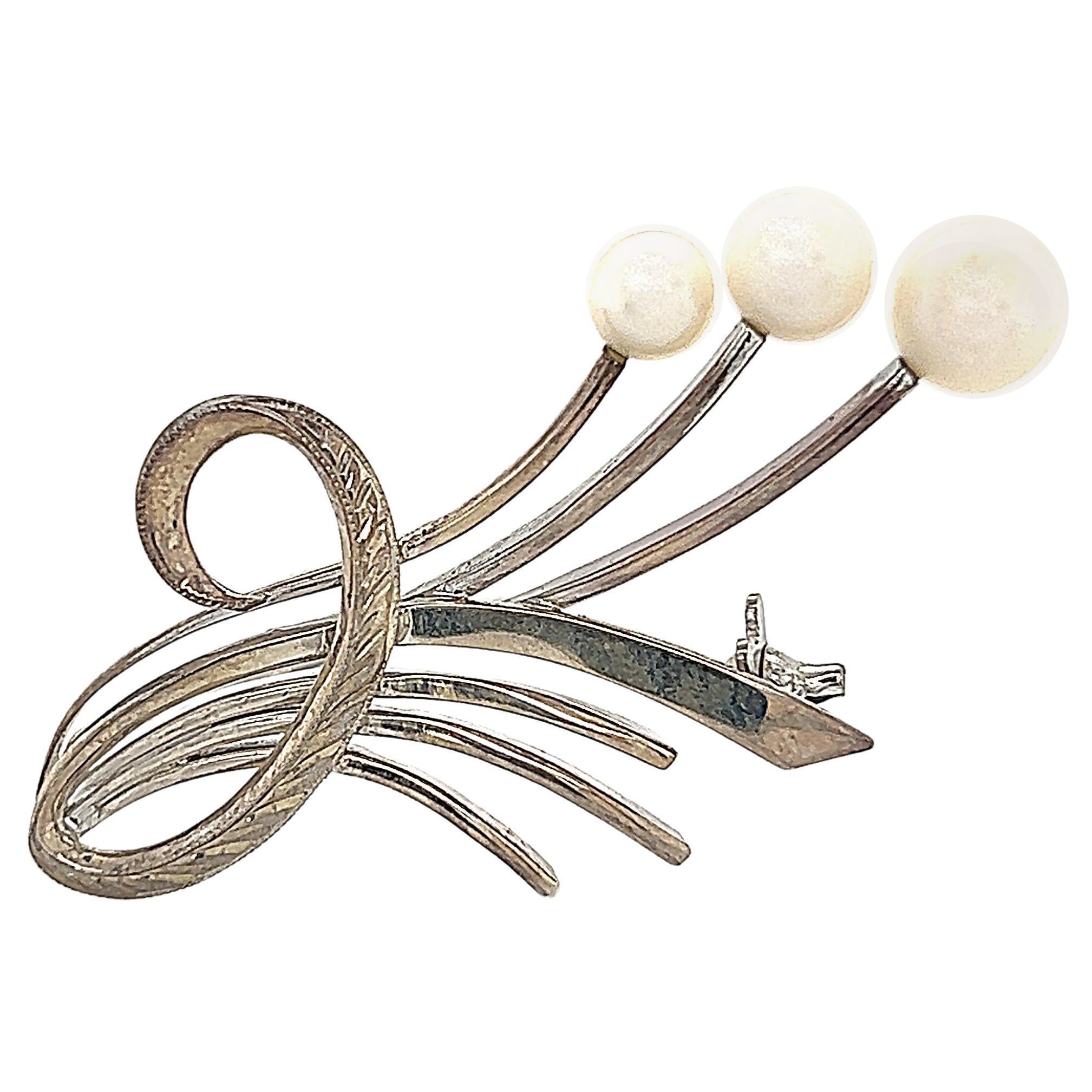 Mikimoto Estate Akoya Pearl Brooch Sterling Silver 6.5 mm 5 Grams