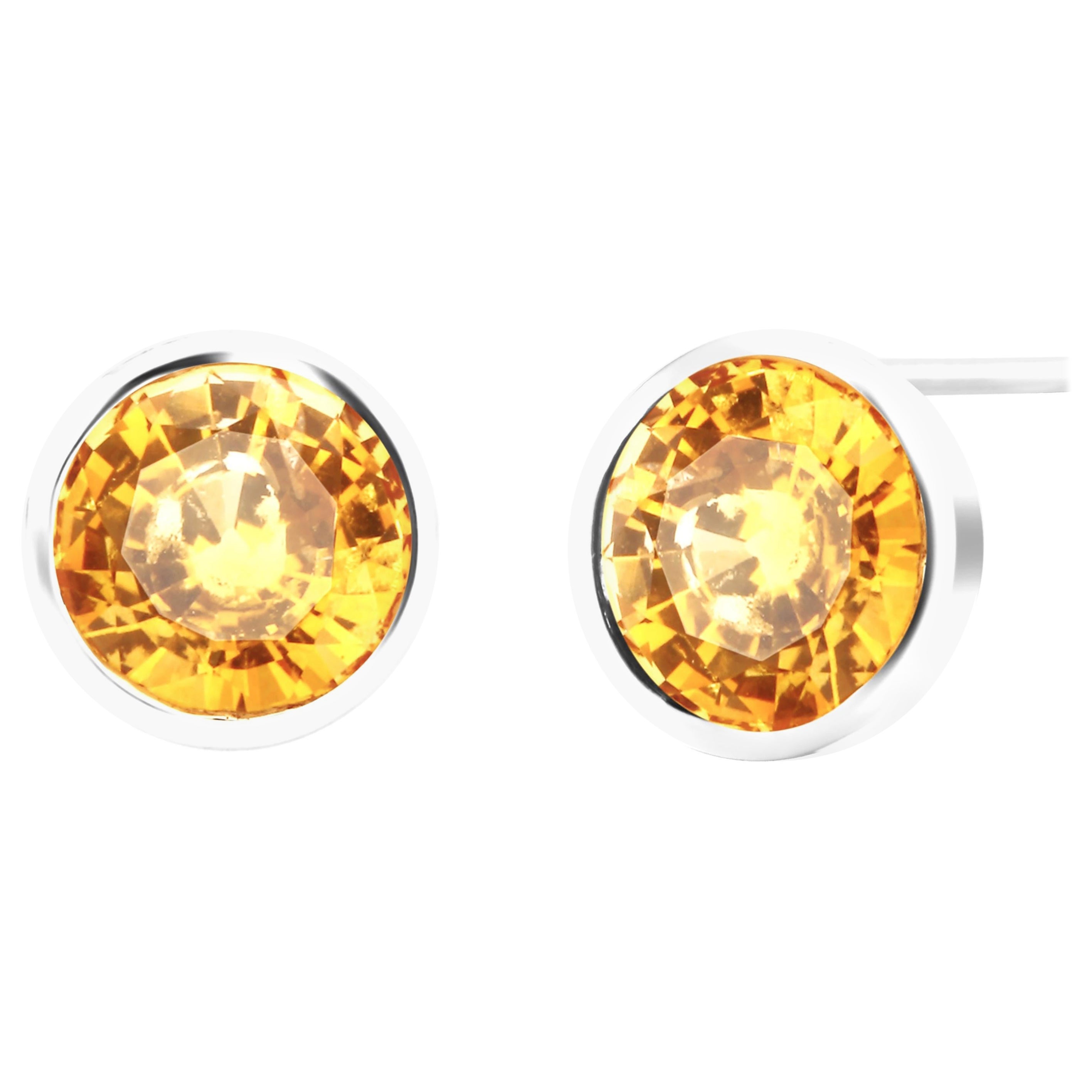 Ceylon Yellow Sapphire Bezel Set in White Gold Stud Earrings