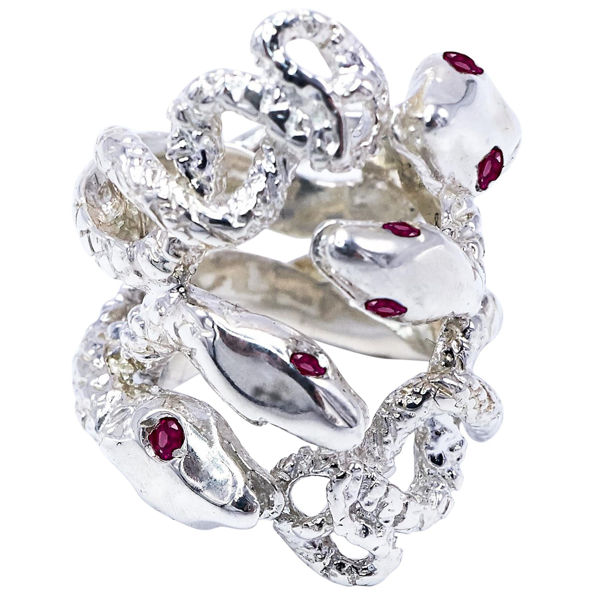 Ruby Snake Ring Statement Cocktail Ring J Dauphin For Sale