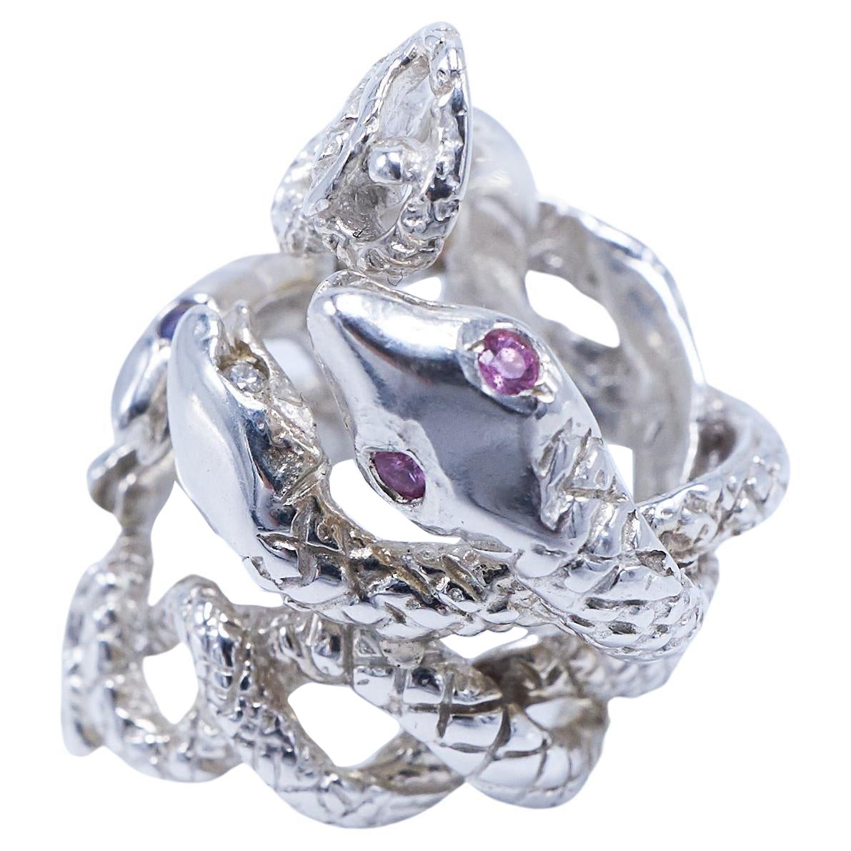 J Dauphin Bague serpent en argent sterling avec émeraude, diamant blanc, saphir et tanzanite
