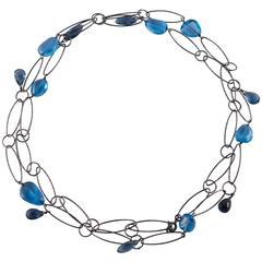 Mixed Tanzanites Kyanite Oxidized Sterling Silver Oval Link Necklace 1