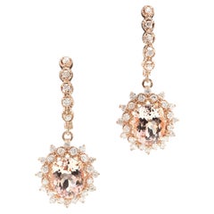 7.50 Carats Natural Morganite and Diamond 14K Solid Rose Gold Earrings