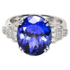 IGI 14K 5.75 Ct Tanzanite Diamond Antique Art Deco Engagement Ring