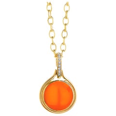 Syna Yellow Gold Orange Chalcedony Pendant with Champagne Diamonds