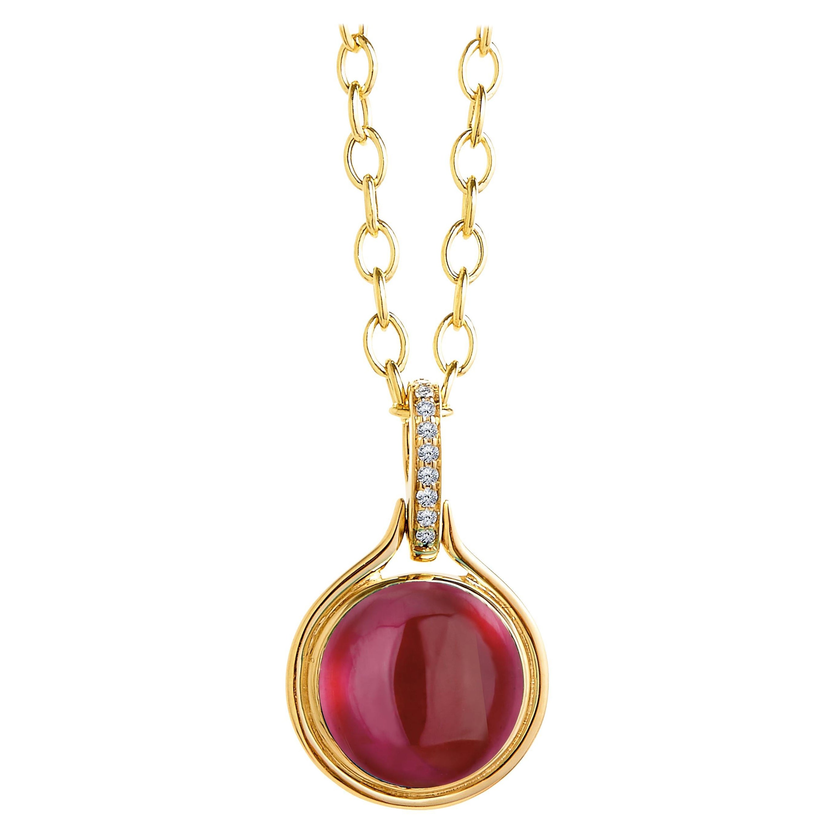 Syna Yellow Gold Rhodolite Garnet Pendant with Diamonds For Sale
