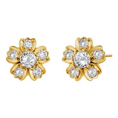 Tachuelas Flor Syna de Oro Amarillo con Diamantes