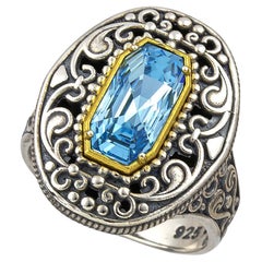 Cocktail Silver Ring with Blue Swarovski Crystal - Dimitrios Exclusive D122-1