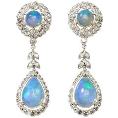 Delightful Opal Diamond White Gold Dangle Earrings 12
