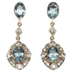 Aquamarine Diamond Dangle Stud Earrings