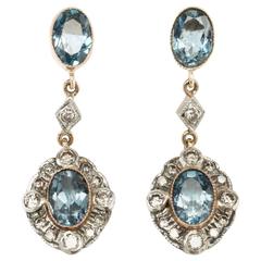 Aquamarine Diamond Dangle Stud Earrings 8