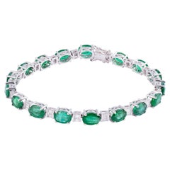 Zambian Emerald 13.06cts Tennis Bracelet with Diamonds 0.74cts and 14k Gold