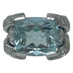 Vintage Heavy Platinum Aquamarine and Diamond Ring by Julien Riad Sahyou