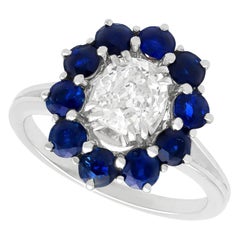 Vintage Sapphire and Diamond White Gold Cluster Ring, Circa 1960