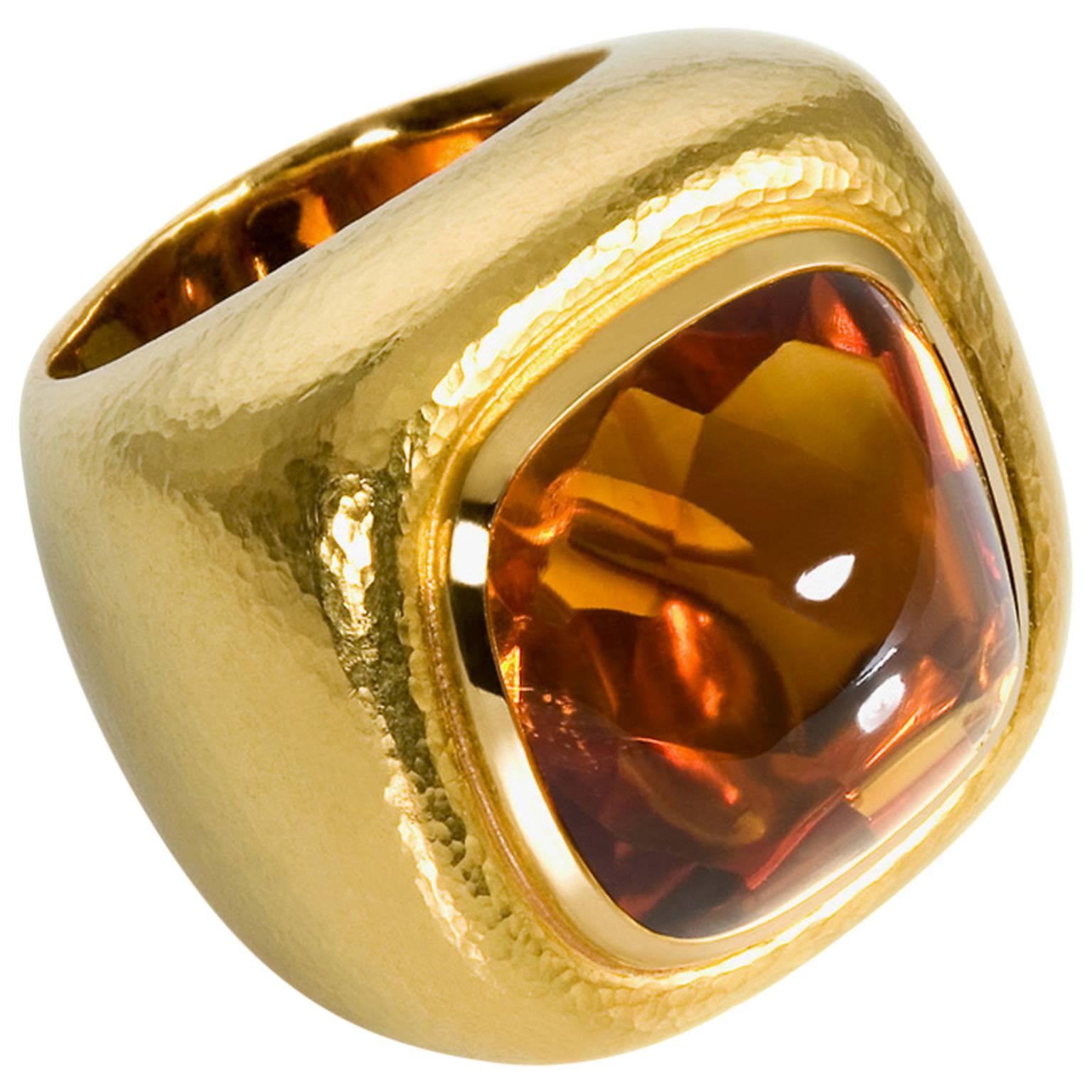 Colleen B. Rosenblat Cabochon Citrine Hammered Gold Ring