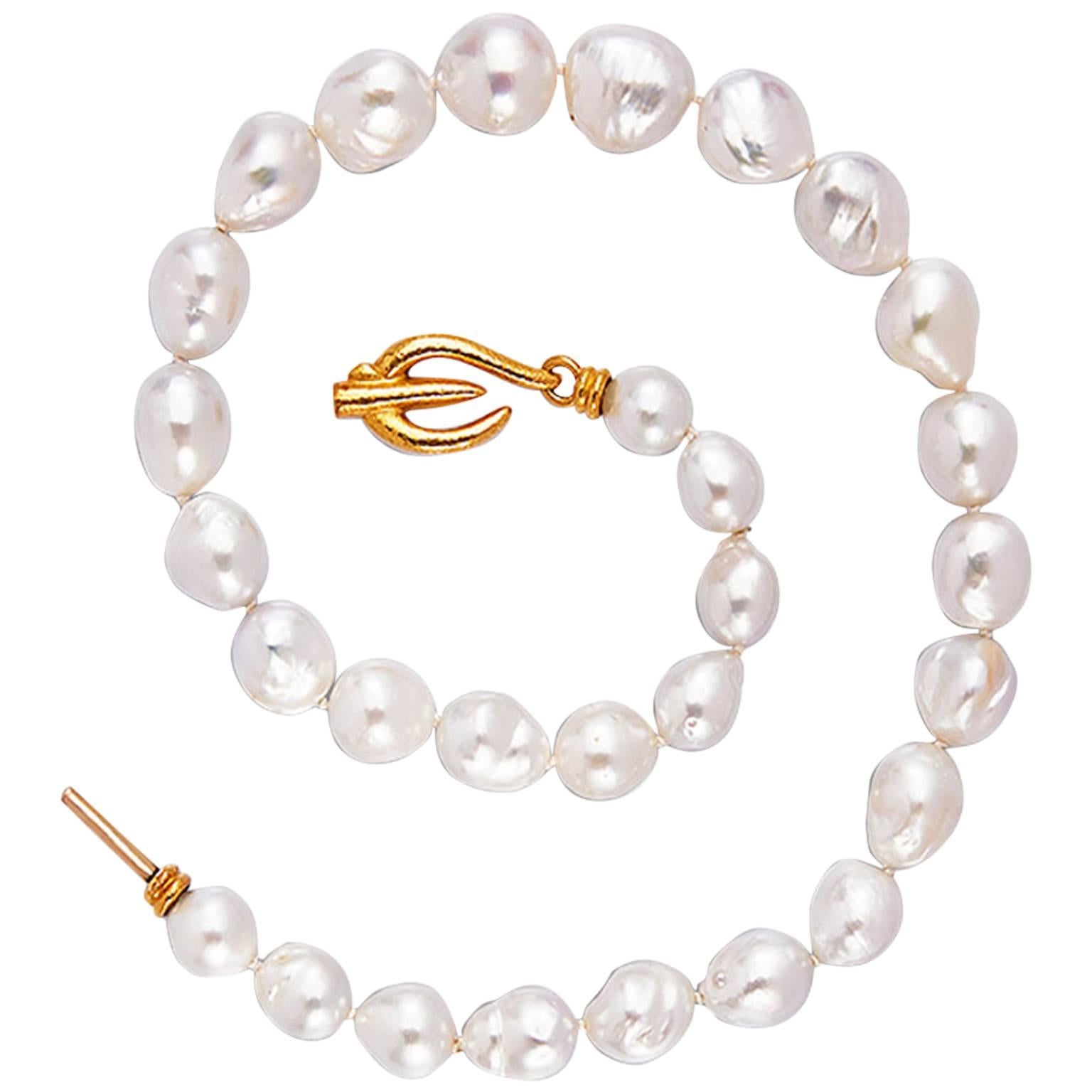 Colleen B. Rosenblat South Sea Baroque Pearl Gold Necklace with Gold Clasp For Sale